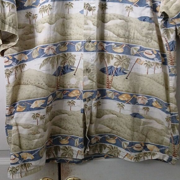 Pierre Cardin golf palm trees button down casual vacation shirt Sz L EUC - Picture 2 of 6